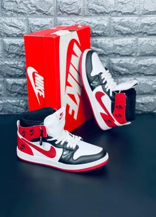 Nike хайтопи чорно-білі з червоними вставками підліткові /чоловічі розміри 36-453 фото
