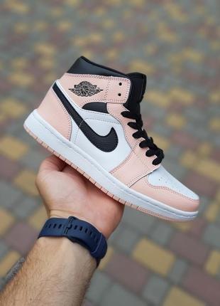 Nike air jordan 1 высокие белые с пудрой1 фото