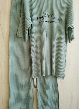 Жіноча піжама рубчик футболка штани, домашній костюм, бавовна, великі розміри, туреччина2 фото