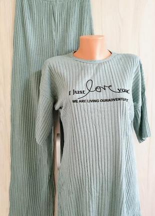 Жіноча піжама рубчик футболка штани, домашній костюм, бавовна, великі розміри, туреччина3 фото