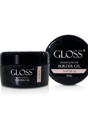 Однофазный гель builder gel gloss natural, 15 мл