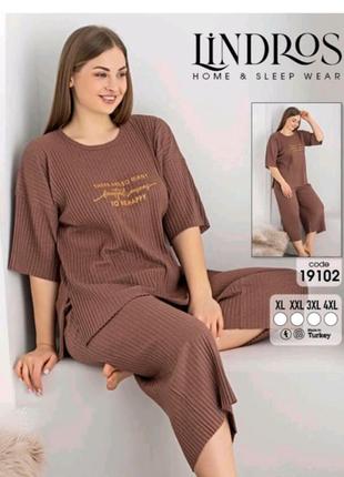 Жіноча піжама рубчик футболка бріджі, домашній костюм, бавовна, великі розміри, туреччина4 фото