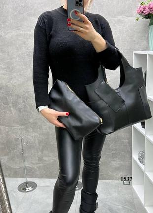 Комплект сумка, клатч, кошелек черный женский9 фото