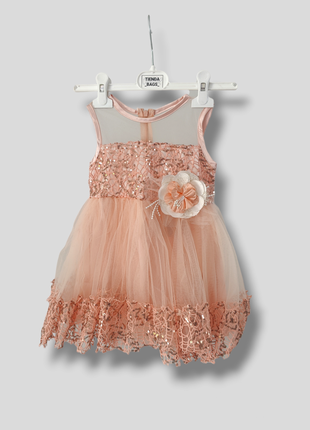 Платье 10570355 розовое нарядное с гипюром пышное с сеткой с пайетками с подъюбником