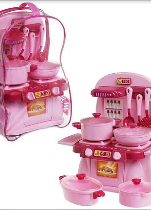 Дитяча ігрова кухня "cooking plate with dishes" (10 дет) рожева, з посудом, 1719
