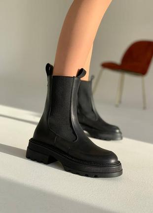 Черные натуральные кожаные осенние демисезонные деми ботинки челси с резинками на резинках толстой подошве без молнии кожа осень3 фото