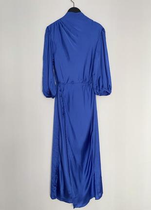 Кобальтовое атласное чайное платье миди с пышными рукавами asos design7 фото