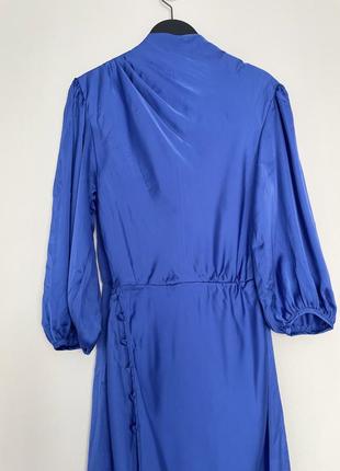 Кобальтовое атласное чайное платье миди с пышными рукавами asos design8 фото