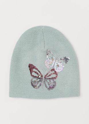 Двухслойная шапка h&m с бабочками из паеток, р.110/128.
