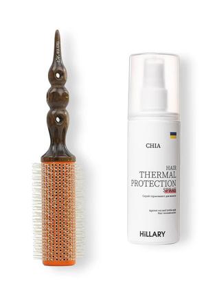 Термобрашинг hotlron brush w128-38, 38 мм + спрей-термозахист для волосся hillary chia, 120 мл