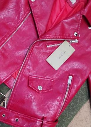 Шкіряна кожанная куртка курточка красная косуха недорого купить с, хс размер8 фото