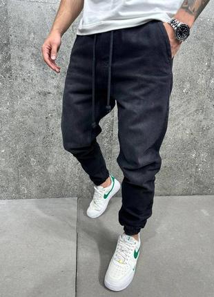 Чоловічі джогери з шнурками чорні / повсякденні базові штани для чоловіків