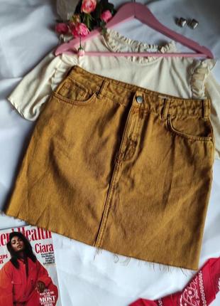 Джинсовая короткая женская юбка бронзового цвета юбка мини1 фото