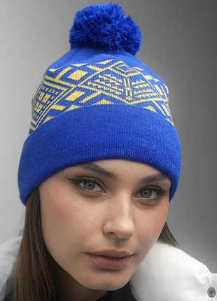 Шапка в'язана жіноча електрик + жовтий