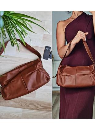 Жіноча шкіряна сумка компактна шкіряна сумка на плече сумка з коротким ремінцем коричнева сумка з короткою ручкою сумка з натуральної шкіри тоут