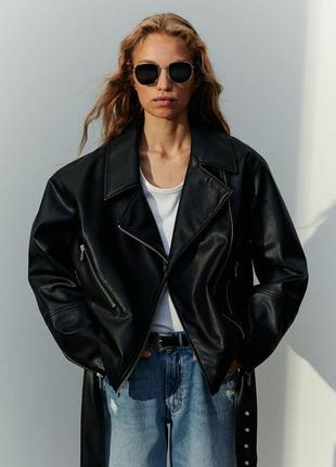 Оверсайз косуха кожаная куртка h&m 1105375001