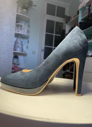 Туфли замшевые на каблуке темно-синие6 фото