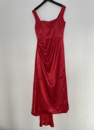 Красное платье макси с драпировкой yaura9 фото