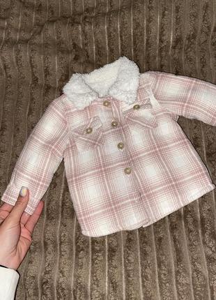 Курточка детская розовая весенняя 0-3 месяца 4 месяца в клеточку
