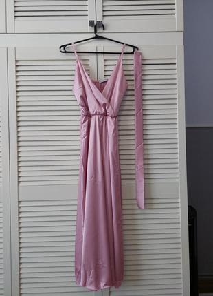 Шелковое платье миди с поясом1 фото
