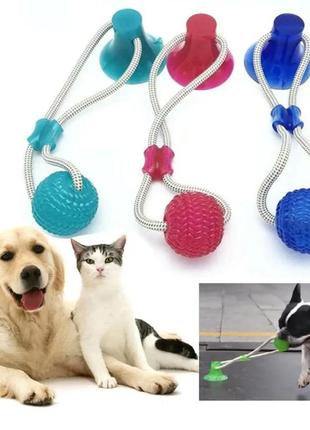 Інтерактивна іграшка для собак і кішок канат на присосці з м'ячем pet molar toys интерактивная іграшка для соба3 фото