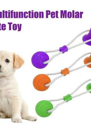 Інтерактивна іграшка для собак і кішок канат на присосці з м'ячем pet molar toys интерактивная іграшка для соба2 фото