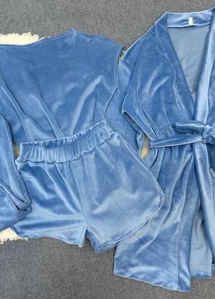 Велюрова піжама з халатом, велюровий домашній костюм1 фото
