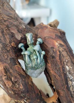Кулон  підвіс гриби, гірський кришталь натуральне каміння, полімерна гліна2 фото