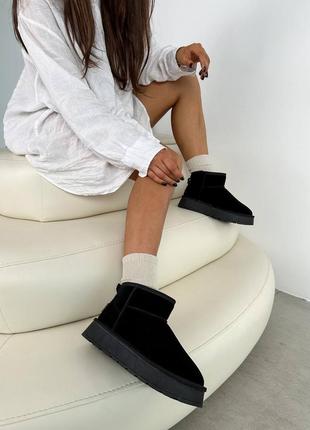 Угги на платформе замш черные
