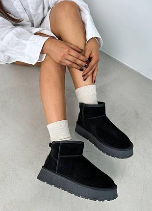 Угги на платформе замш черные2 фото