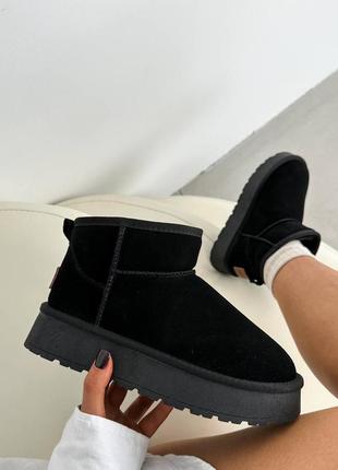 Угги на платформе замш черные4 фото