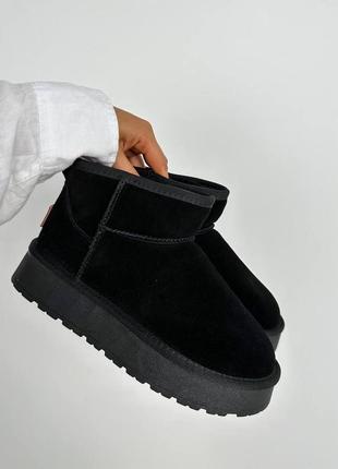 Угги на платформе замш черные6 фото