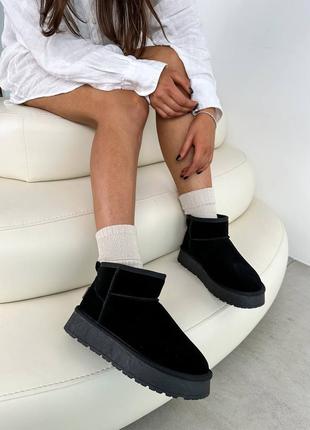 Угги на платформе замш черные5 фото