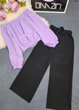 Стильный костюм двойка, блуза топ и палаццо