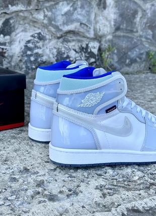 Кроссовки nike air jordan 1 retro high zoom white racer blue джорданы зум4 фото