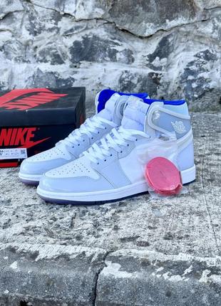 Кроссовки nike air jordan 1 retro high zoom white racer blue джорданы зум5 фото