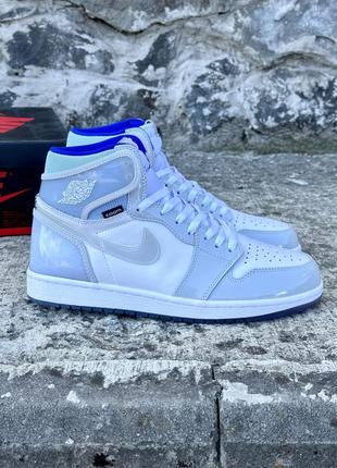 Кроссовки nike air jordan 1 retro high zoom white racer blue джорданы зум