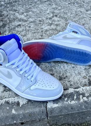 Кроссовки nike air jordan 1 retro high zoom white racer blue джорданы зум3 фото