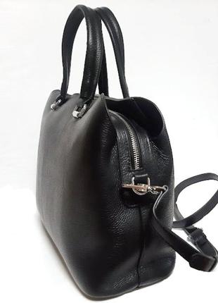 Женская кожаная сумка 3 отделения черная5 фото