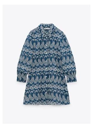 Zara хлопковое платье туника с вышивкой решелье