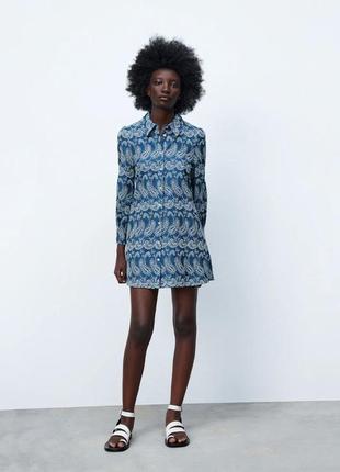 Zara хлопковое платье туника с вышивкой решелье