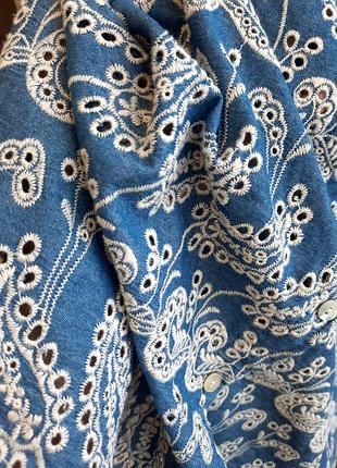 Zara хлопковое платье туника с вышивкой решелье