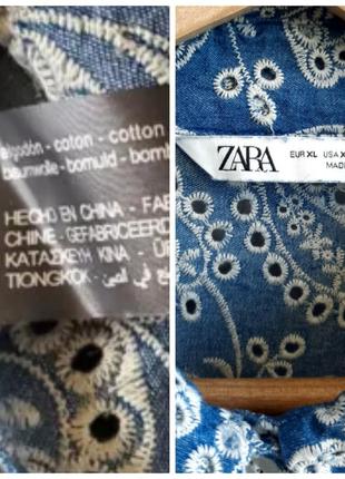 Zara хлопковое платье туника с вышивкой решелье