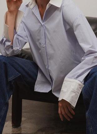 Рубашка в полоску с белыми манжетами