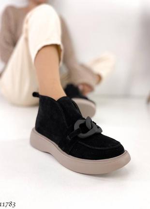 Замшевые высокие лоферы ботинки из натуральной замши