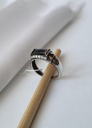 Кольцо серебряное женское колечко печатка с чёрным камнем 17.0 размер серебро 925 чёрное 12059