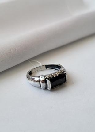 Кільце срібне жіноче каблучка друкка з чорним каменем 17.0 розмір срібло 925 чорнене 120594 фото