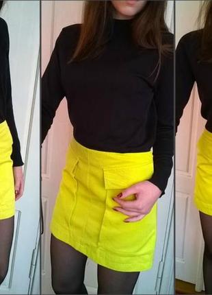 С-м яркая желтая лимонная мини юбка topshop