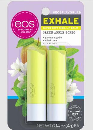Набір бальзамів для губ «зелене яблуко і м'ята» eos flavorlab exhale super soft shea lip balm green2 фото