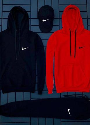 Спортивный костюм найк nike худи с капюшоном футболка свободная брюки на манжетах комплект черный серый красный натуральный мужской толстовка